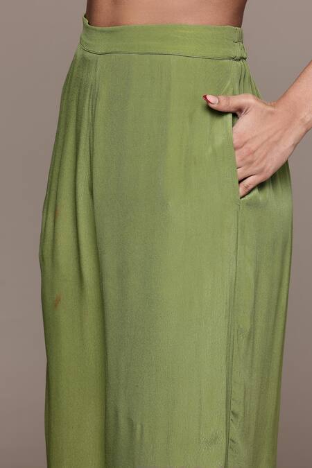 Shop_Ritu Kumar_Green Viscose Embroidery Round Neck Rubani Print Kurta Set _Online_at_Aza_Fashions