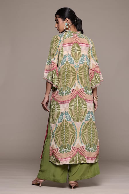 Shop_Ritu Kumar_Green Viscose Embroidery Round Neck Rubani Print Kurta Set _at_Aza_Fashions