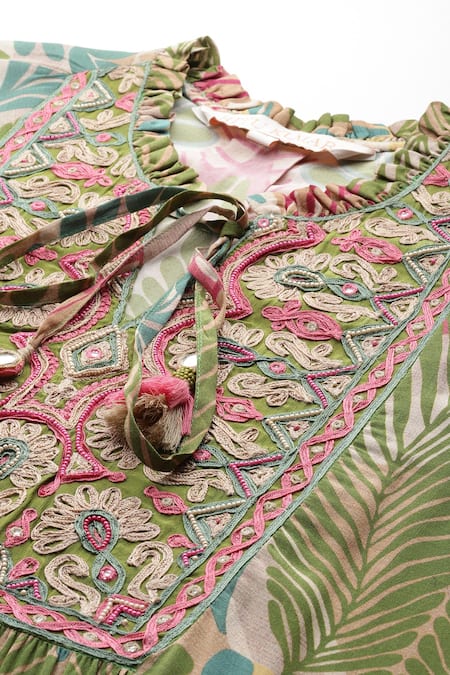 Ritu Kumar_Green Viscose Embroidery Round Neck Rubani Print Kurta Set _at_Aza_Fashions