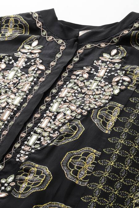 Buy Ritu Kumar Black Viscose, Crepe Sequins Round Neck Printed Saatchi Kurta Set Online at Aza Fashions Buy_Ritu Kumar_Black Viscose, Crepe Sequins Round Neck Printed Saatchi Kurta Set _Online_at_Aza_Fashions