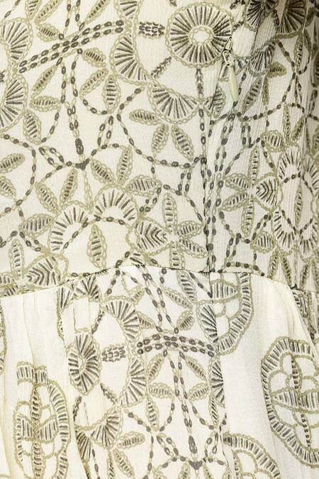 Buy Ritu Kumar Green Viscose, Chiffon Embroidery Round Neck Saatchi Midi Dress Buy_Ritu Kumar_Green Viscose, Chiffon Embroidery Round Neck Saatchi Midi Dress