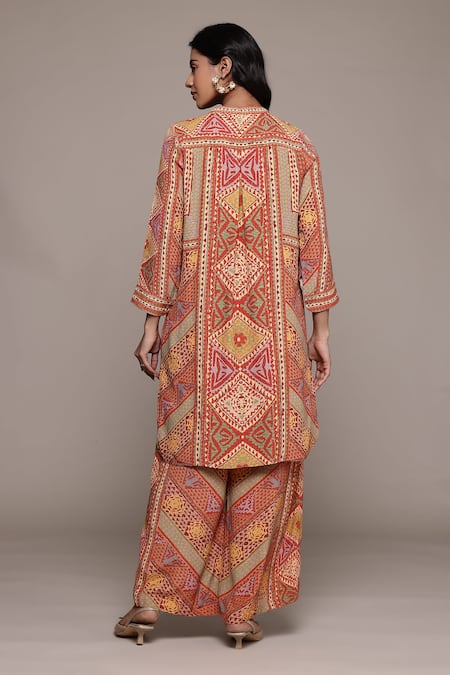 Shop_Ritu Kumar_Orange Viscose Round Neck Rust Sona Kurta And Pant Co-ord Set _at_Aza_Fashions