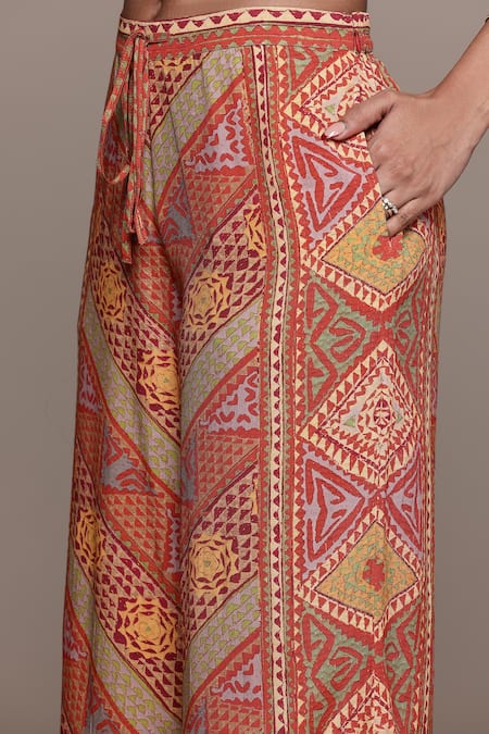 Shop_Ritu Kumar_Orange Viscose Round Neck Rust Sona Kurta And Pant Co-ord Set _Online_at_Aza_Fashions