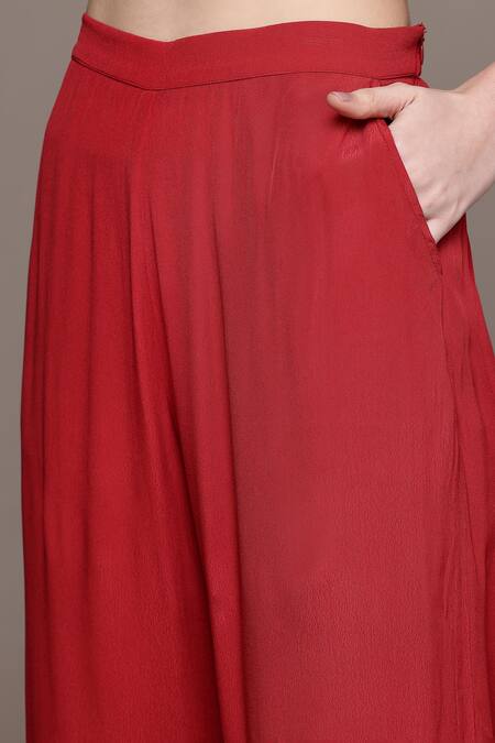 Shop_Ritu Kumar_Red Cotton Embroidery, Tassels Round Neck Sonmarg Printed Kurta Set _Online_at_Aza_Fashions