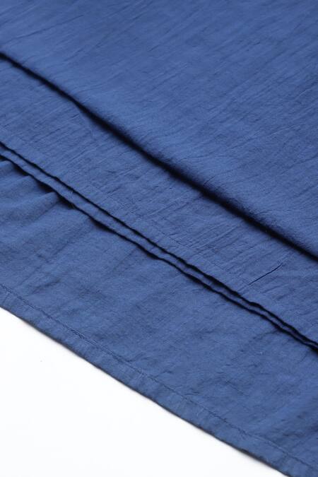 Buy_Ritu Kumar_Blue Cotton Embroidery V-neck Maxi Dress _Online_at_Aza_Fashions