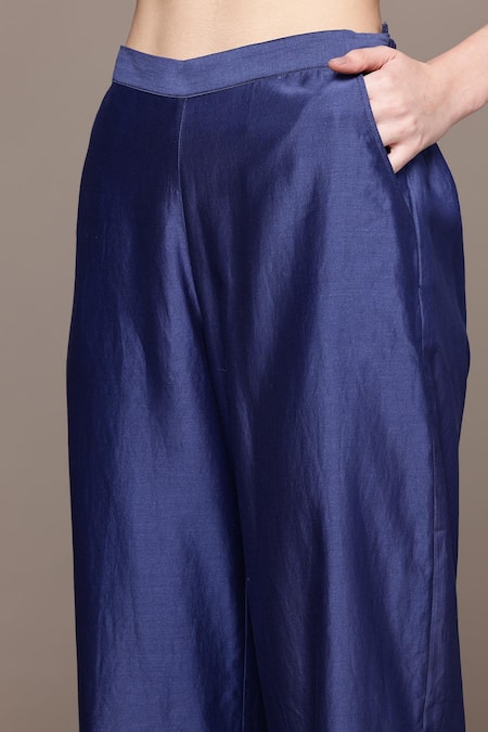 Buy_Ritu Kumar_Blue Viscose Embroidery Round Neck Zuri Floral Print Kurta Set _Online_at_Aza_Fashions