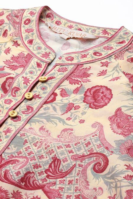 Ritu Kumar_Off White Cotton Embroidery Collared Zuri Shirt _at_Aza_Fashions