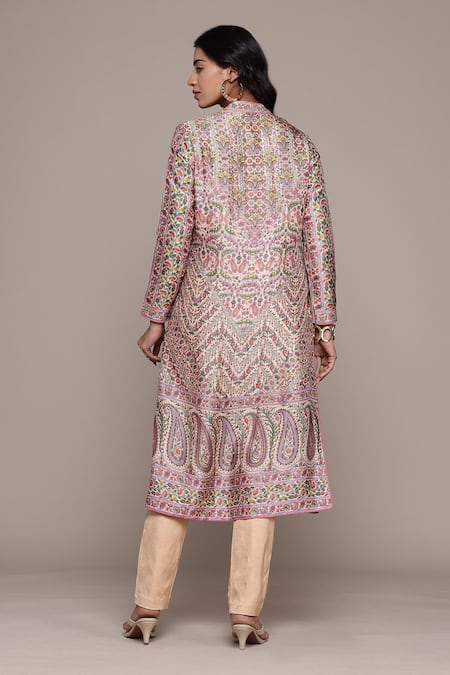 Shop_Ritu Kumar_Off White Silk Embroidery Round Neck Flowret Kurta Set With Pant _at_Aza_Fashions