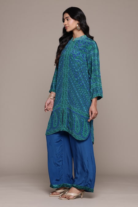 Buy Ritu Kumar Blue Cotton, Silk Embroidery Mandarin Collar Flowret K Long Kurti Online at Aza Fashions Buy_Ritu Kumar_Blue Cotton, Silk Embroidery Mandarin Collar Flowret K Long Kurti _Online_at_Aza_Fashions