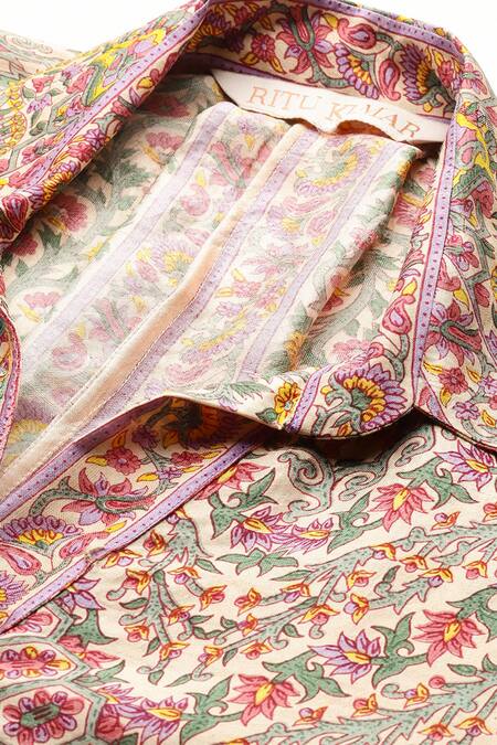 Shop_Ritu Kumar_Off White Silk Collared Flowret K Printed Kurti _Online_at_Aza_Fashions