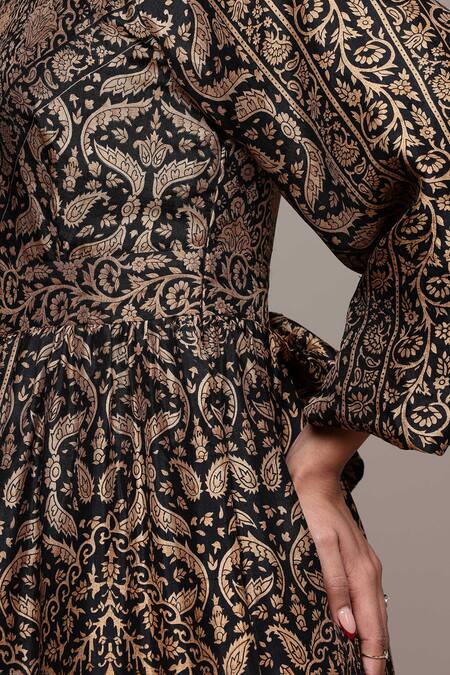 Ritu Kumar Black Silk Round Neck Flowret K Anarkali Set at Aza Fashions Ritu Kumar_Black Silk Round Neck Flowret K Anarkali Set _at_Aza_Fashions