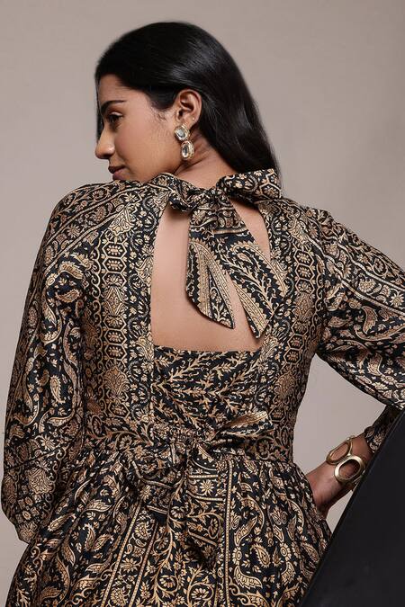 Buy Ritu Kumar Black Silk Round Neck Flowret K Anarkali Set Buy_Ritu Kumar_Black Silk Round Neck Flowret K Anarkali Set