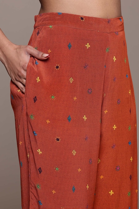 Buy_Ritu Kumar_Multi Color Silk, Cotton, Viscose Embroidery Round Brick Kantara K Kurta Set _Online_at_Aza_Fashions