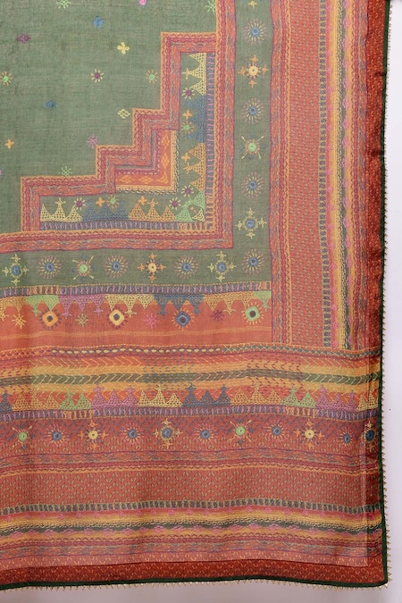 Shop_Ritu Kumar_Multi Color Silk, Cotton, Viscose Embroidery Round Brick Kantara K Kurta Set _Online_at_Aza_Fashions