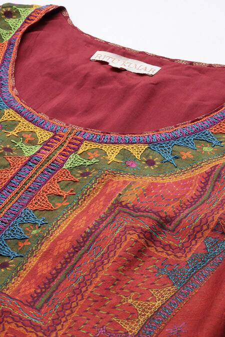 Ritu Kumar Multi Color Silk, Cotton, Viscose Embroidery Round Brick Kantara K Kurta Set at Aza Fashions Ritu Kumar_Multi Color Silk, Cotton, Viscose Embroidery Round Brick Kantara K Kurta Set _at_Aza_Fashions