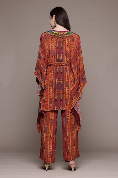 Shop_Ritu Kumar_Multi Color Viscose, Crepe, Rayon Scoop Kantara K Cape Set With Pant And Bustier _at_Aza_Fashions