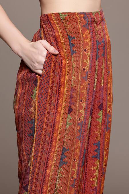 Shop_Ritu Kumar_Multi Color Viscose, Crepe, Rayon Scoop Kantara K Cape Set With Pant And Bustier 