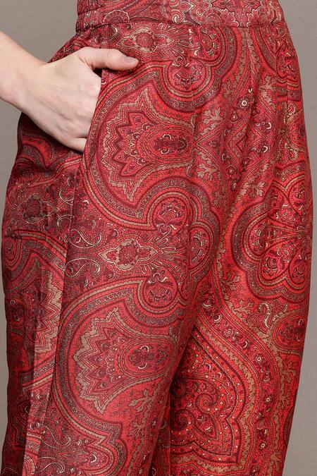 Ritu Kumar Red Silk Collared Brocade Jamawar Kurti Set at Aza Fashions Ritu Kumar_Red Silk Collared Brocade Jamawar Kurti Set _at_Aza_Fashions