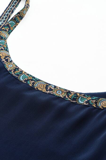 Buy_Ritu Kumar_Blue Rayon, Crepe Embroidery Brocade Jamawar K Cape Set _Online_at_Aza_Fashions