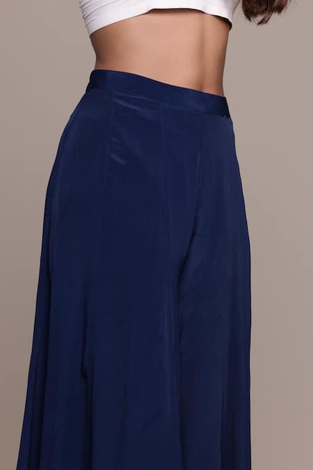 Shop_Ritu Kumar_Blue Rayon, Crepe Embroidery Brocade Jamawar K Cape Set _Online_at_Aza_Fashions