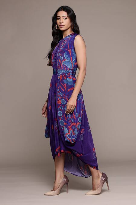 Ritu Kumar Purple Viscose, Rayon Embroidery Round Neck Poppy Pushpanjali K Midi Dress Online at Aza Fashions Ritu Kumar_Purple Viscose, Rayon Embroidery Round Neck Poppy Pushpanjali K Midi Dress _Online_at_Aza_Fashions