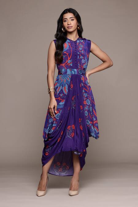 Buy Ritu Kumar Purple Viscose, Rayon Embroidery Round Neck Poppy Pushpanjali K Midi Dress Online at Aza Fashions Buy_Ritu Kumar_Purple Viscose, Rayon Embroidery Round Neck Poppy Pushpanjali K Midi Dress _Online_at_Aza_Fashions