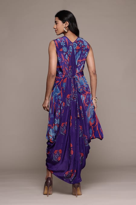 Shop Ritu Kumar Purple Viscose, Rayon Embroidery Round Neck Poppy Pushpanjali K Midi Dress at Aza Fashions Shop_Ritu Kumar_Purple Viscose, Rayon Embroidery Round Neck Poppy Pushpanjali K Midi Dress _at_Aza_Fashions