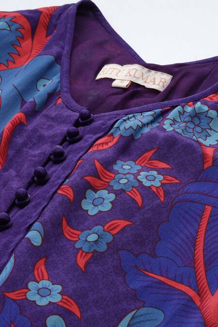 Shop Ritu Kumar Purple Viscose, Rayon Embroidery Round Neck Poppy Pushpanjali K Midi Dress Online at Aza Fashions Shop_Ritu Kumar_Purple Viscose, Rayon Embroidery Round Neck Poppy Pushpanjali K Midi Dress _Online_at_Aza_Fashions