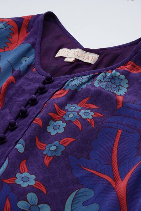 Ritu Kumar Purple Viscose, Rayon Embroidery Round Neck Poppy Pushpanjali K Midi Dress at Aza Fashions Ritu Kumar_Purple Viscose, Rayon Embroidery Round Neck Poppy Pushpanjali K Midi Dress _at_Aza_Fashions