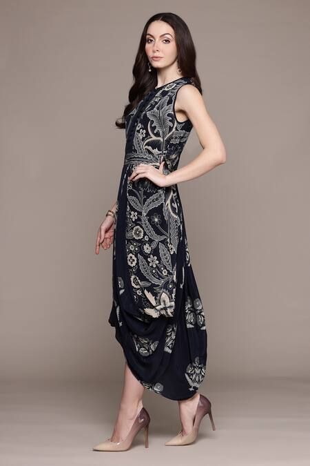 Buy Ritu Kumar Black Viscose Round Neck Poppy Pushpanjali K Midi Dress Online at Aza Fashions Buy_Ritu Kumar_Black Viscose Round Neck Poppy Pushpanjali K Midi Dress _Online_at_Aza_Fashions