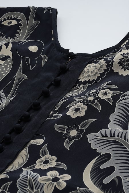 Shop Ritu Kumar Black Viscose Round Neck Poppy Pushpanjali K Midi Dress Online at Aza Fashions Shop_Ritu Kumar_Black Viscose Round Neck Poppy Pushpanjali K Midi Dress _Online_at_Aza_Fashions