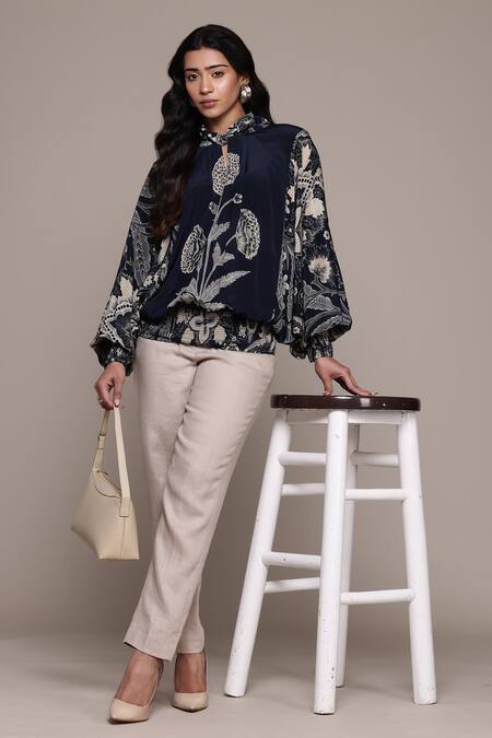 Ritu Kumar Black Viscose Embroidery Round Neck Poppy Pushpanjali K Kurti Online at Aza Fashions Ritu Kumar_Black Viscose Embroidery Round Neck Poppy Pushpanjali K Kurti _Online_at_Aza_Fashions