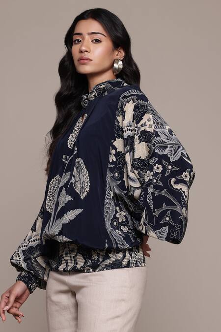 Shop Ritu Kumar Black Viscose Embroidery Round Neck Poppy Pushpanjali K Kurti Online at Aza Fashions Shop_Ritu Kumar_Black Viscose Embroidery Round Neck Poppy Pushpanjali K Kurti _Online_at_Aza_Fashions