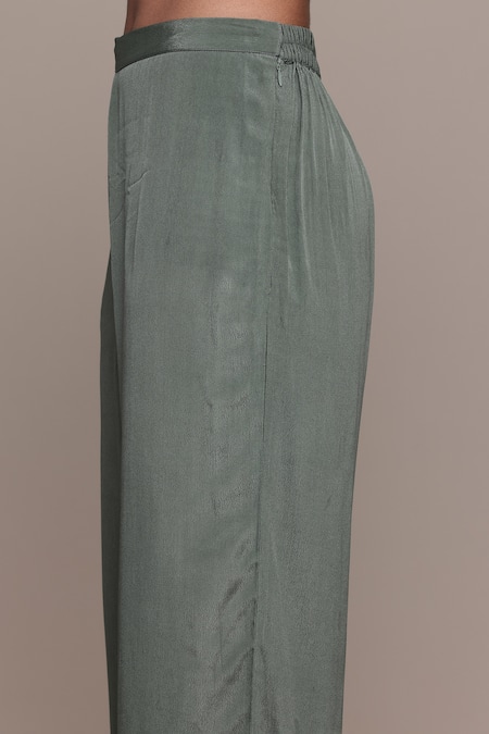 Buy_Ritu Kumar_Green Silk, Viscose Sequins, Embroidery V-neck Khaki Pineapple K Kurta Set _Online_at_Aza_Fashions