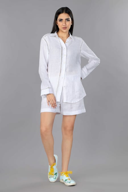 Shop_Gothilo_White Linen Lace Collared Detailing Frost Shirt _Online_at_Aza_Fashions
