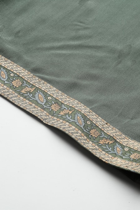 Ritu Kumar_Green Silk, Viscose Sequins, Embroidery V-neck Khaki Pineapple K Kurta Set _at_Aza_Fashions