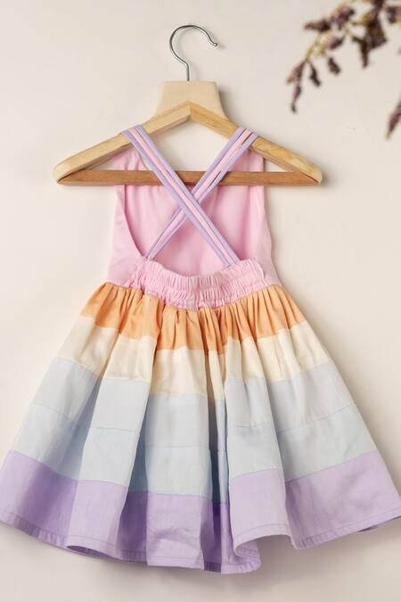 Darleen Kids Couture_Multi Color Cotton Rainbow Dress _Online_at_Aza_Fashions