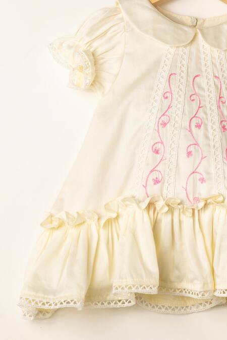 Darleen Kids Couture Off White Cotton Lace, Embroidery Birch Dress With Detailing Online at Aza Fashions Darleen Kids Couture_Off White Cotton Lace, Embroidery Birch Dress With Detailing _Online_at_Aza_Fashions