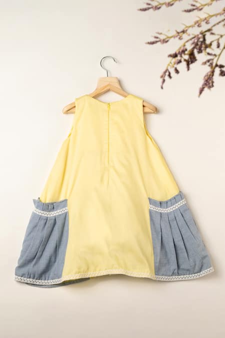 Darleen Kids Couture Designer Yellow Pocket Dress 