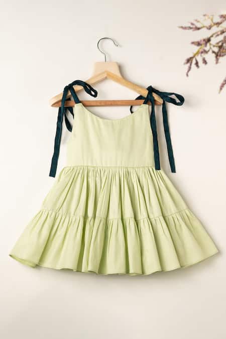 Darleen Kids Couture Layered Green Cotton Dress 