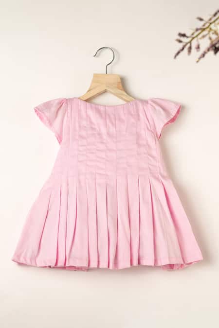 Darleen Kids Couture Pleated Cotton Dress with Pearls 