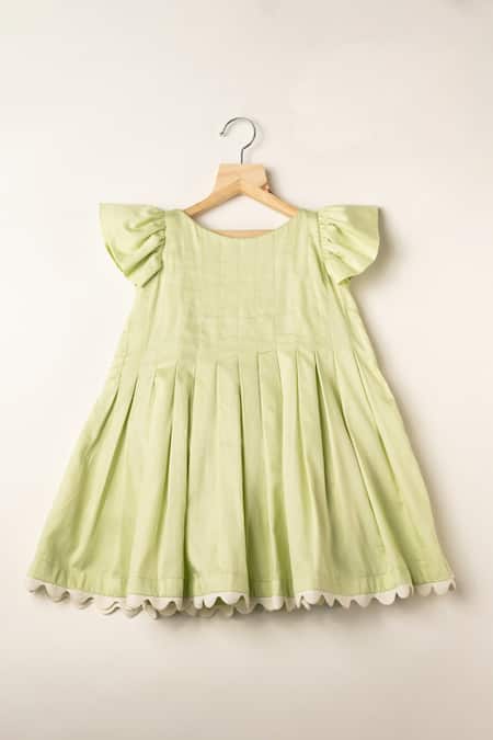 Darleen Kids Couture Pleated Cotton Dress With Pearl Accents 