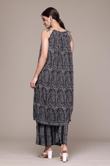 Shop_Ritu Kumar, Ri.Ritu Kumar, aarke Ritu Kumar_Black Polyester, Chiffon Round Neck Ashfi Kurta And Palazzo Set_at_Aza_Fashions