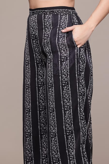 Buy_Ritu Kumar, Ri.Ritu Kumar, aarke Ritu Kumar_Black Polyester, Chiffon Round Neck Ashfi Kurta And Palazzo Set_Online_at_Aza_Fashions