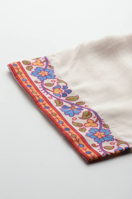 Buy_Ritu Kumar, Ri.Ritu Kumar, aarke Ritu Kumar_Off White Cotton Embroidery V-neck Printed Kurta Set With Dupatta