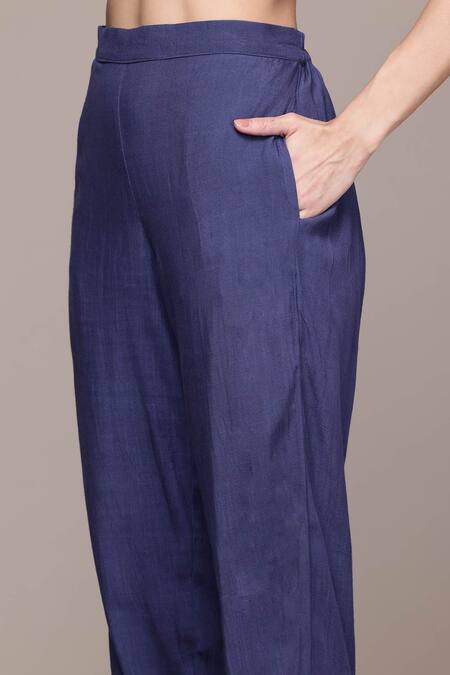 Ritu Kumar, Ri.Ritu Kumar, aarke Ritu Kumar_Blue Polyester, Viscose Embroidery Floral Printed Kurta Set With Pant And Dupatta_Online_at_Aza_Fashions