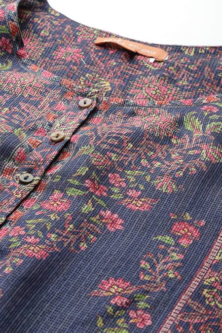 Buy_Ritu Kumar, Ri.Ritu Kumar, aarke Ritu Kumar_Blue Polyester, Viscose Embroidery Floral Printed Kurta Set With Pant And Dupatta