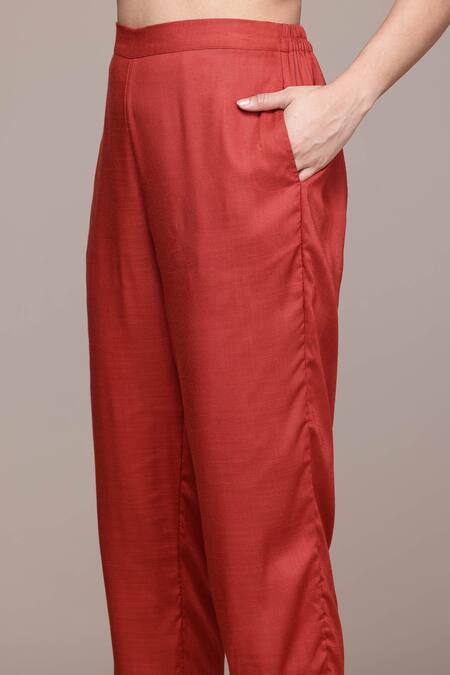 Buy_Ritu Kumar, Ri.Ritu Kumar, aarke Ritu Kumar_Rust Cotton Embroidery Keyhole Neck Printed Kurta Set_Online_at_Aza_Fashions