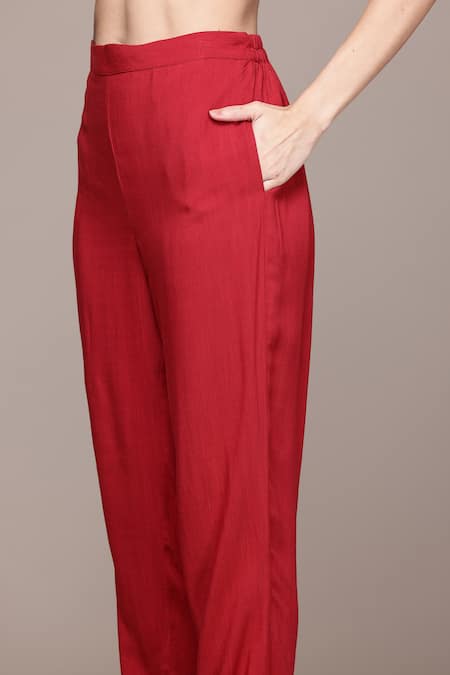 Shop_Ritu Kumar, Ri.Ritu Kumar, aarke Ritu Kumar_Red Polyester, Viscose, Chiffon Embroidery Aboli Kurta Set With Pant And Dupatta_Online_at_Aza_Fashions