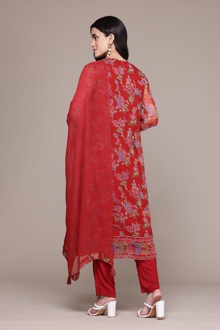 Shop_Ritu Kumar, Ri.Ritu Kumar, aarke Ritu Kumar_Red Polyester, Viscose, Chiffon Embroidery Aboli Kurta Set With Pant And Dupatta_at_Aza_Fashions